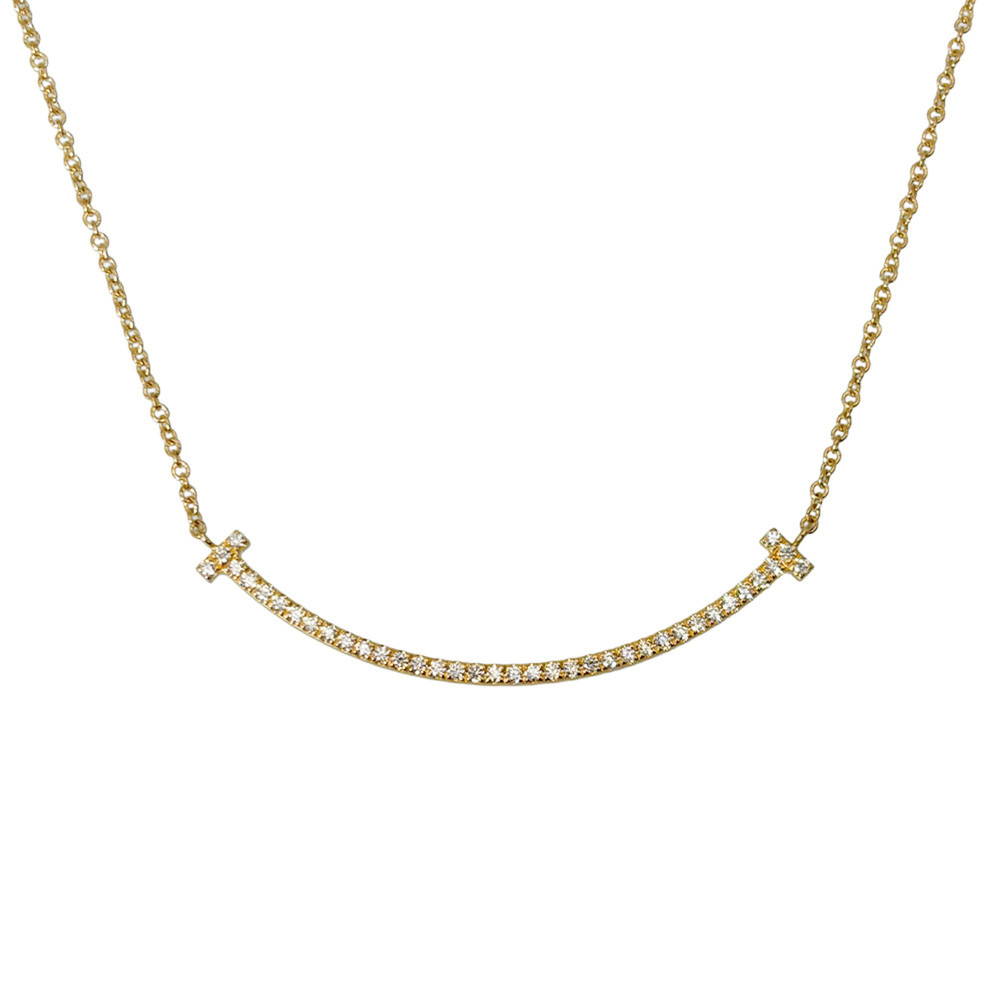Tiffany & Co. T Smile Small Necklace with Diamonds, 40cm, 18K Yellow Gold (2....